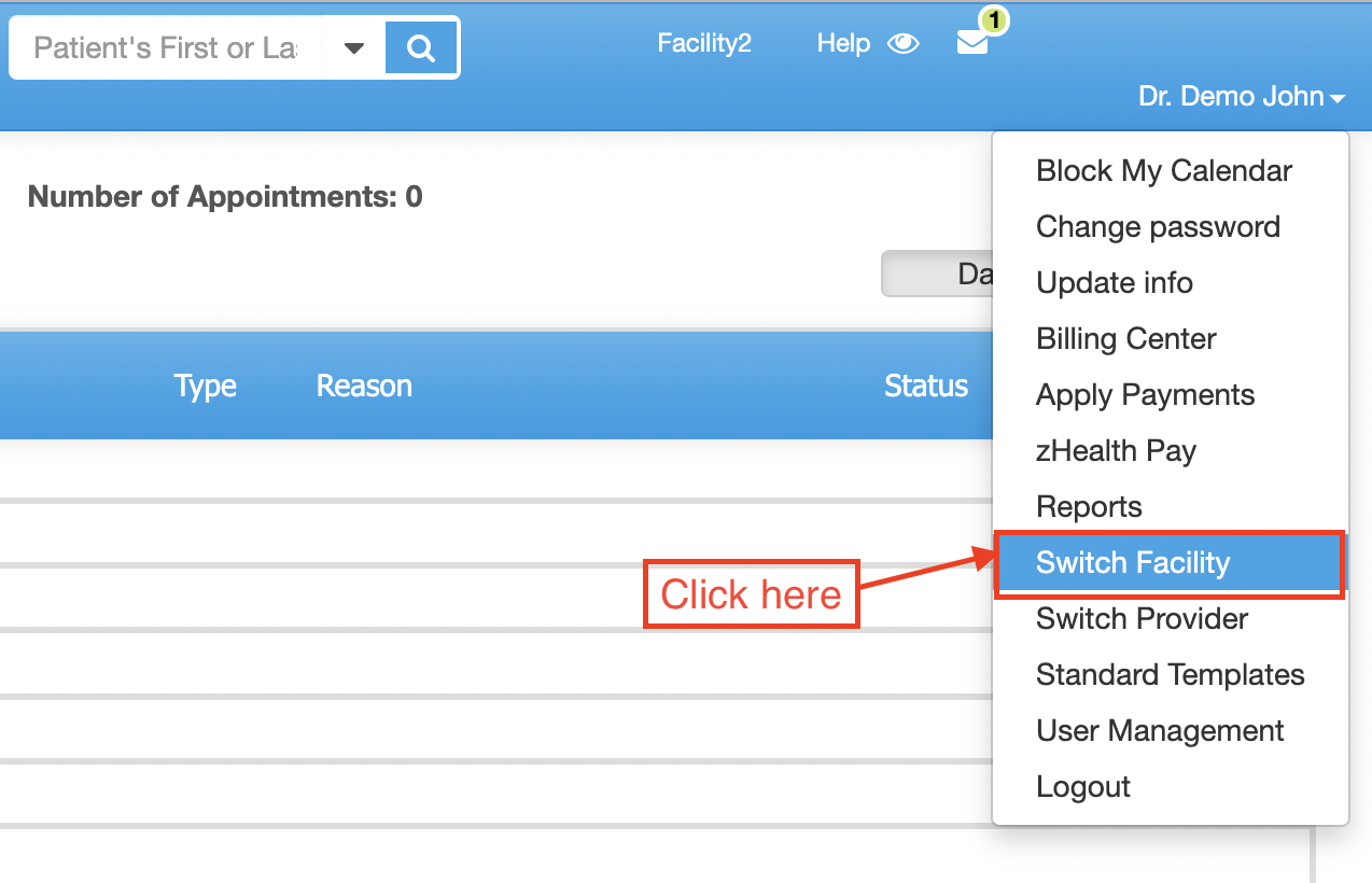 Managing Multiple Facilities in zHealth