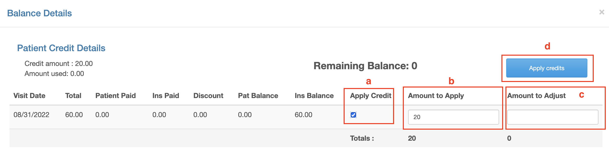 how-to-apply-a-credit-to-a-balance-patient-and-insurance-balances